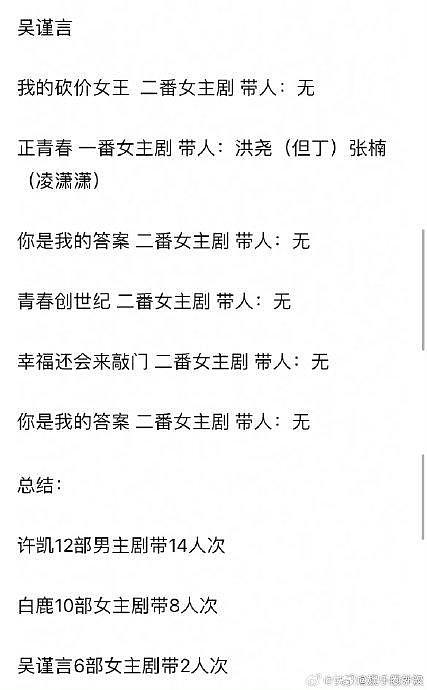 于正说的红了要守的欢娱的规矩： 外戏必须带新人 许凯带过14人 白鹿带过8人 - 4