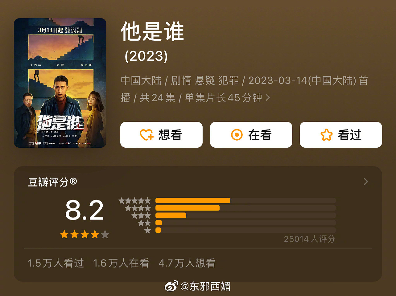 张译新剧《他是谁》豆瓣开分8.2分…… - 1