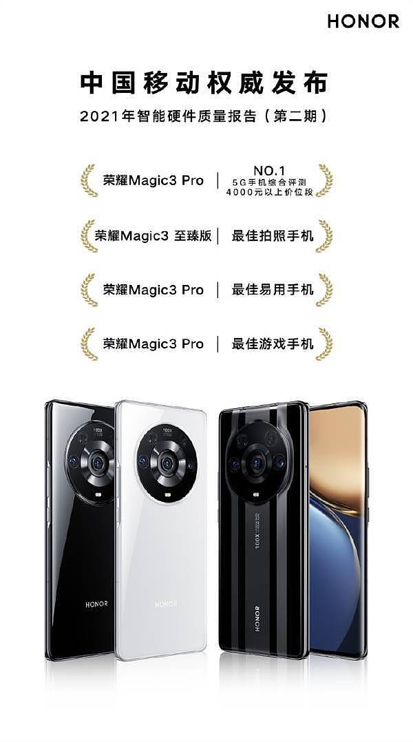 中国移动权威报告：荣耀拿下2021年度最佳拍照手机、最佳游戏手机 - 1