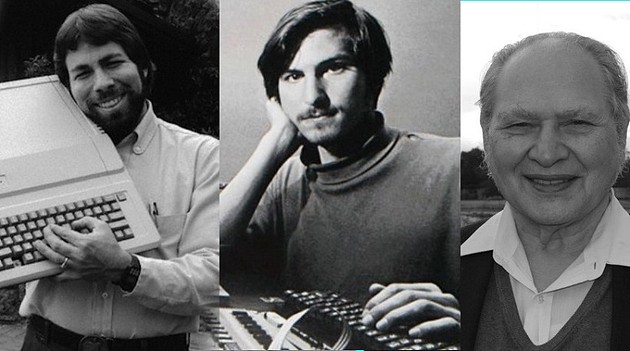 ▲ 苹果公司的原始创始人从左至右：史蒂夫・沃兹尼亚克、史蒂夫・乔布斯、罗恩・韦恩