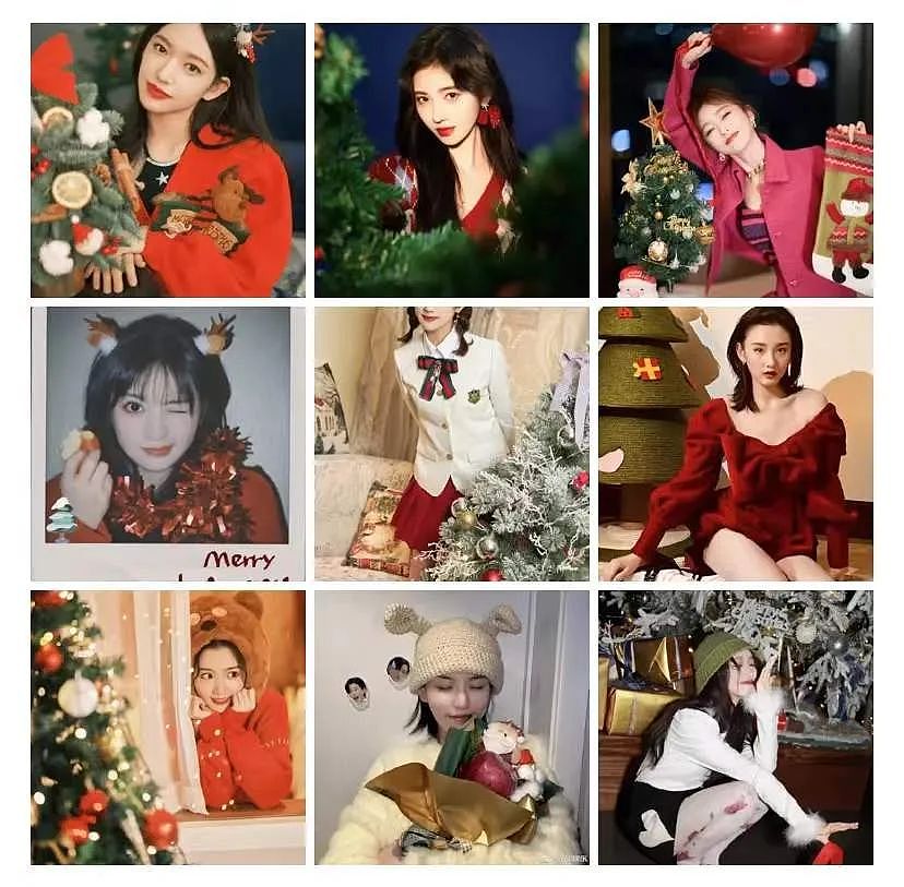 10位女星圣诞照：宋祖儿低领红裙，沈月雀斑妆，鞠婧祎靠发量取胜 - 1