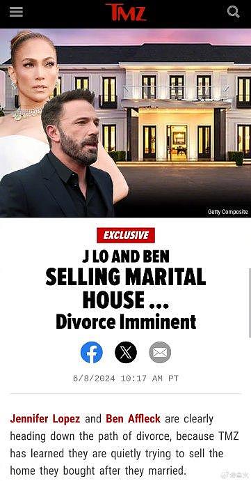 据外媒，大本和詹妮弗洛佩兹正在卖婚房，俩人一年多前买的豪宅正挂牌出售 - 1