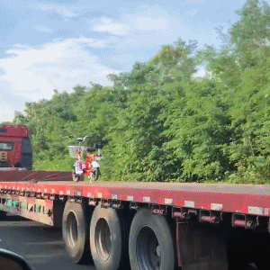 搞笑GIF趣图:为了一辆电动车，大卡车亲自押送！ - 1