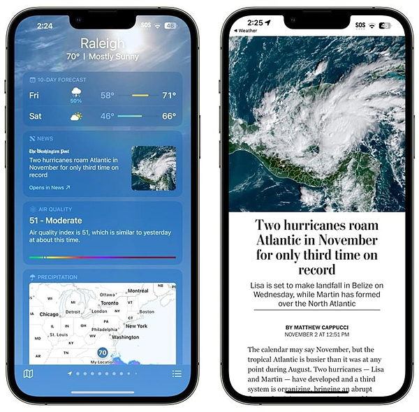 看天气顺带看新闻：iOS 16.2天气App加入新闻模块 - 1