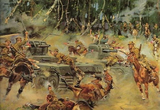 波兰骑兵团挥舞马刀英勇阻击德军，团长为救战友战死在沙场