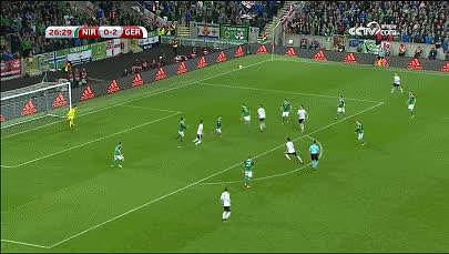 半场-北爱尔兰0-2德国，鲁迪、瓦格纳世界波