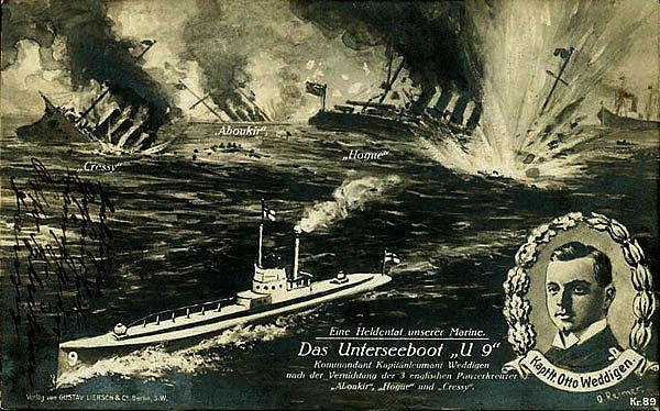 一战时一艘德国潜艇只用6枚鱼雷，一小时内击沉3艘英国装甲巡洋舰