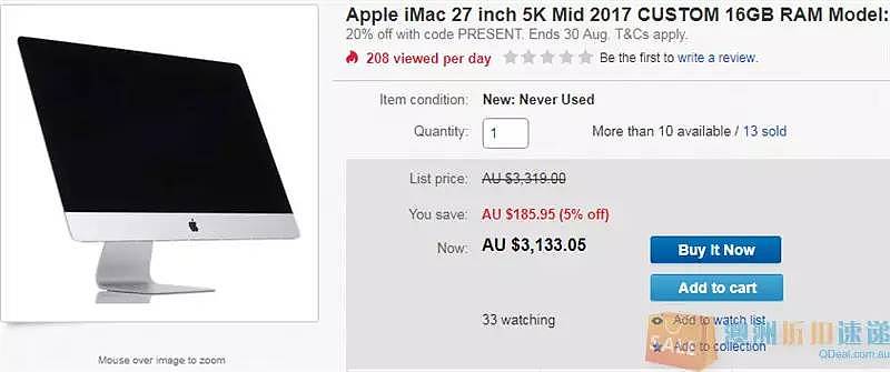 苹果 2017年款 iMac MNEA2X/A 27寸 5K 16GB内存， 优惠价$2519, 额外8折优惠！澳洲包邮！ - 1
