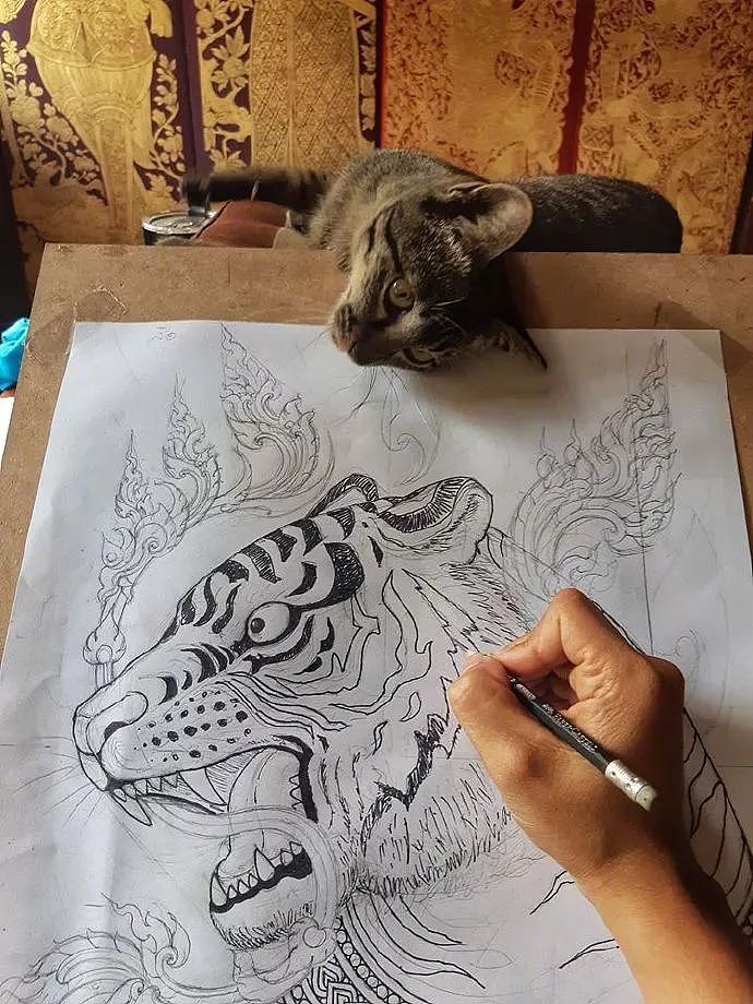 主人照着猫画画，却偷偷画了只老虎，猫看到后的表情，笑喷了！ - 2