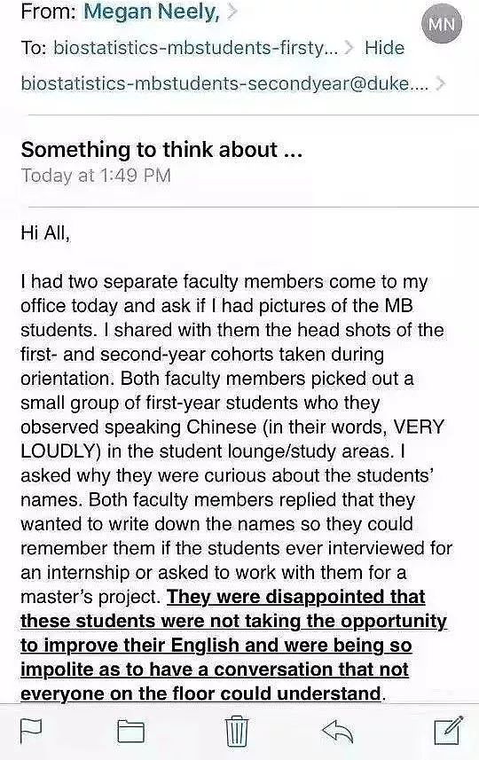 “不准说中文！”杜克大学教授发种族歧视邮件禁止留学生说中文，留学生炸了！ - 3