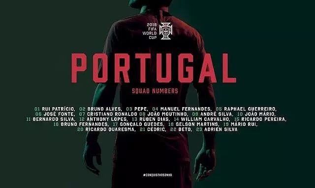 葡萄牙公布世界杯23人号码，10号球衣的主人与欧洲杯时一样 - 2