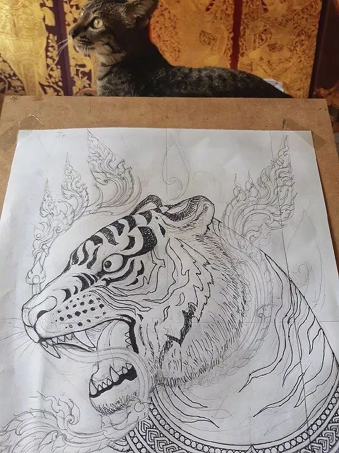 主人照着猫画画，却偷偷画了只老虎，猫看到后的表情，笑喷了！ - 1