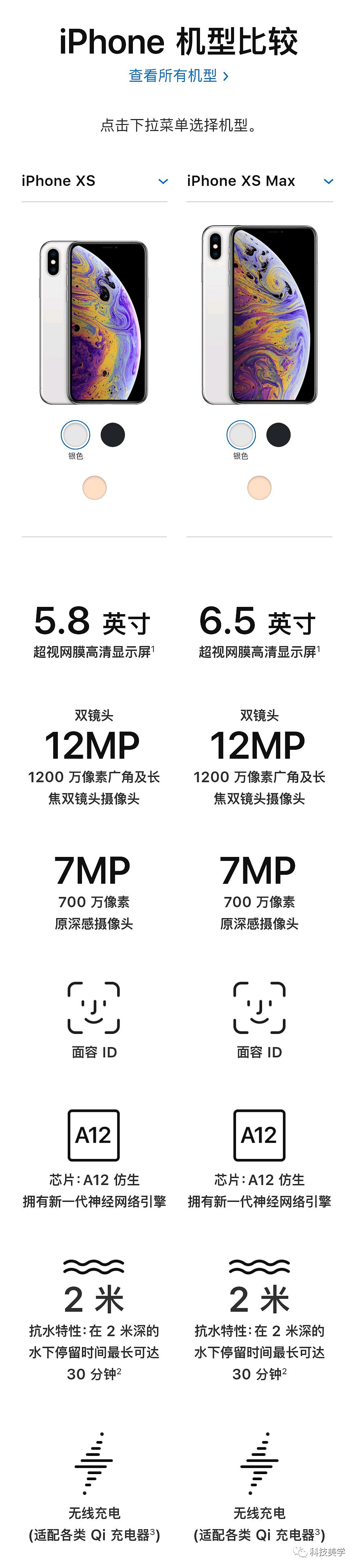 一张图看iphoneXs和iPhone Xs Max详细规格对比 - 1