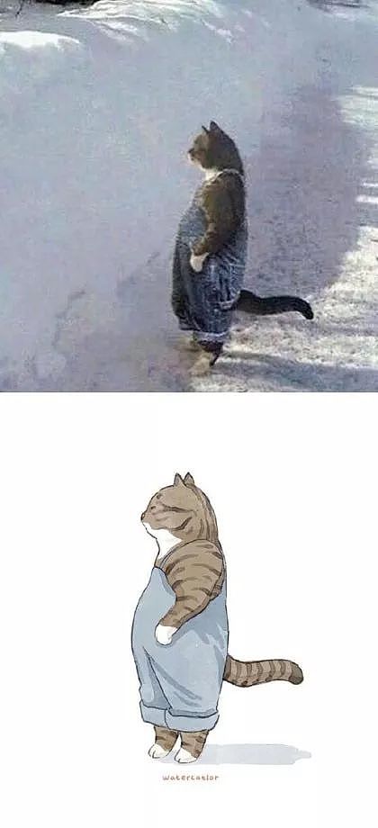 这位画师把网上的沙雕猫猫图，画成了插画，这画风也太可爱了！ - 16