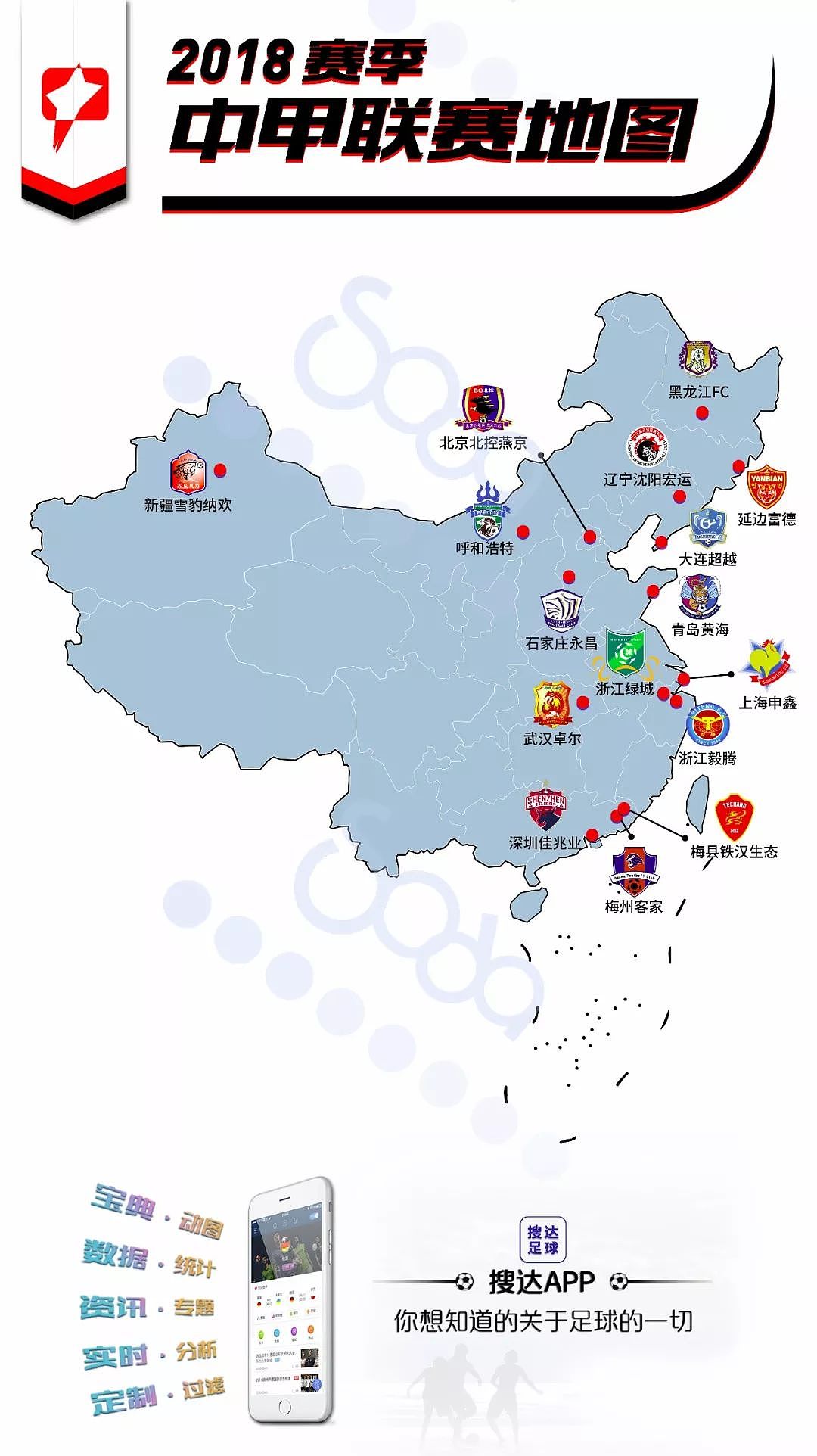 图说 | 中国职业联赛球队分布，没有球队的省与自治区共5个 - 2