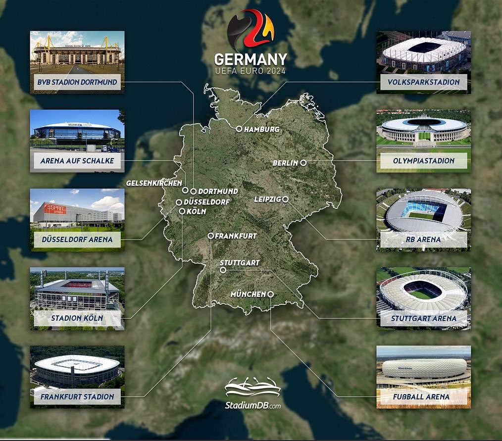 承办2024欧洲杯的德国城市，分别是这10座 - 2