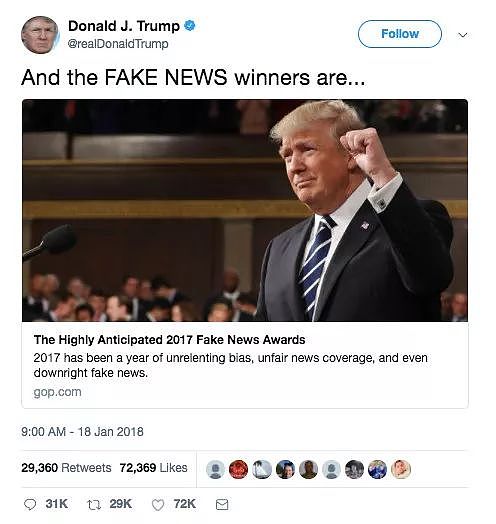 特朗普颁出了十个 “假新闻奖”：CNN 成最大 “赢家” - 2