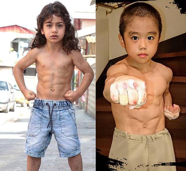 健身圈最强两名肌肉小孩，个个6块腹肌，吃的苦中苦方为人上人！